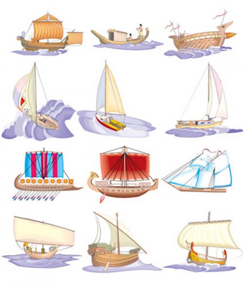 Векторный сток: парусники и яхты (древние и современные)