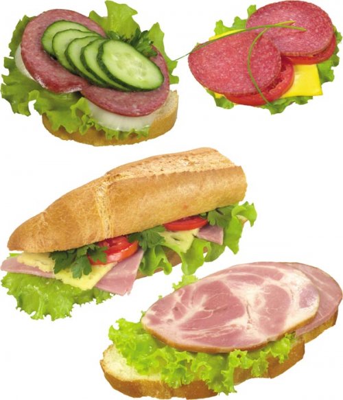 Фотосток: еда - бутерброды и сендвичи (ветчина, колбаса, бекон)
