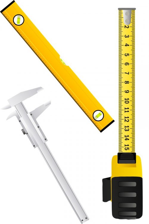 Измерительный инструмент (рулетка, уровень, штангенциркуль, линейка) в векторе
