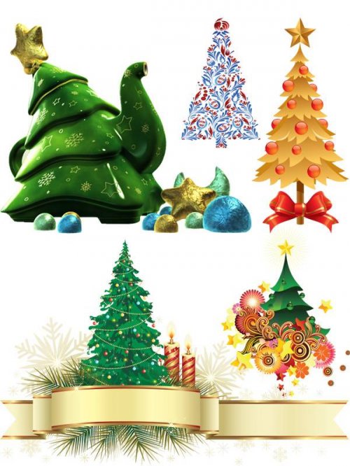 Новогодние и рождественские рисованные ёлки и ёлочки