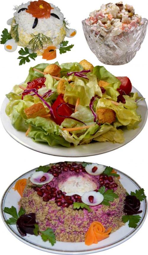 Фотосток: салат - цезарь, оливье, корона, под шубой, овощной и др.