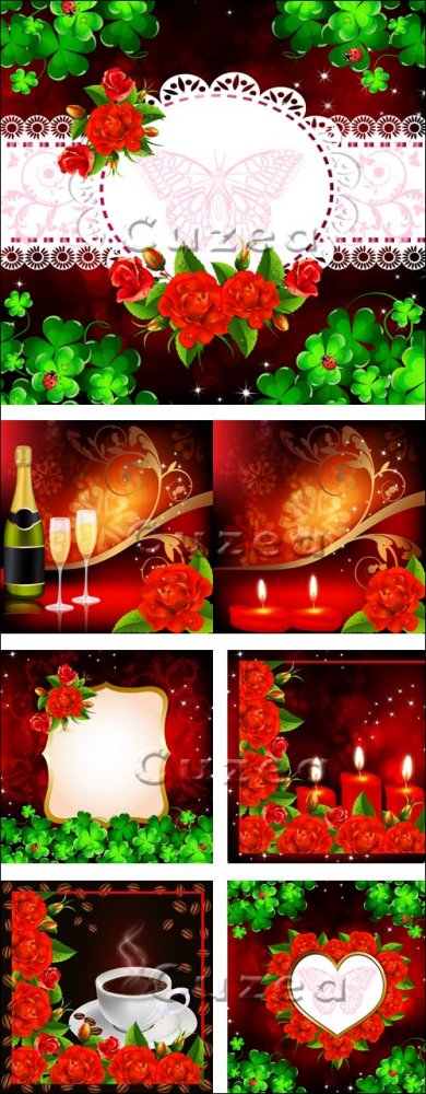 Свечи, шампанское и красные розы - векторный клипарт/ Candles, champagne and red roses - vector stock