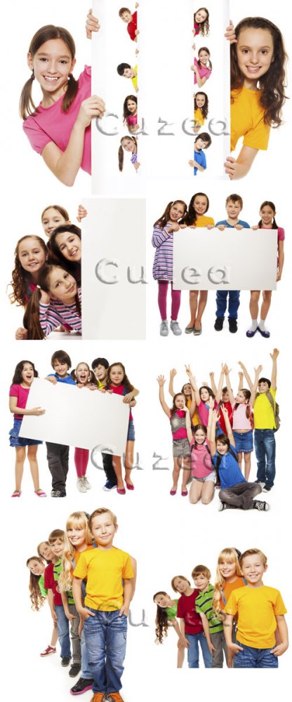 Дети с белыми баннерами/ Children with banners - Stock photo