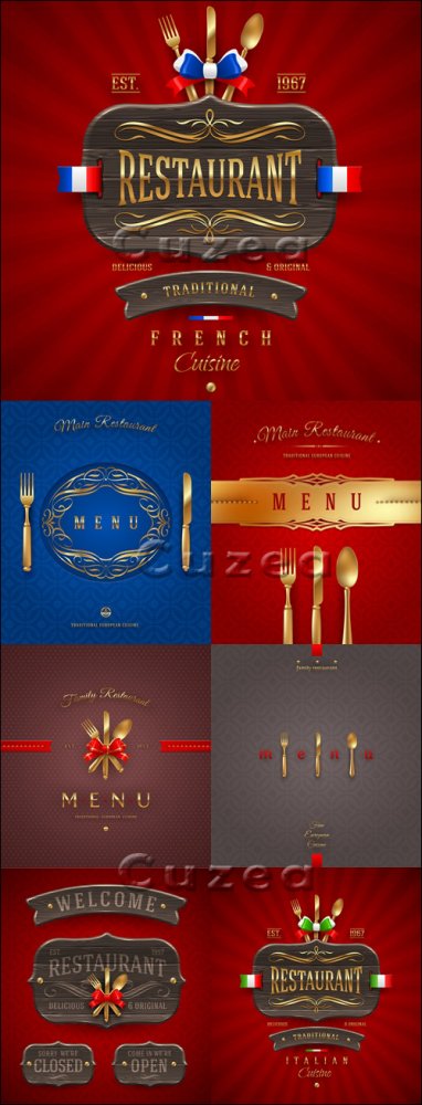 Винтажные фоны меню для итальянской и французской кухни/ Vintage menu for italian and france restaurant in vector
