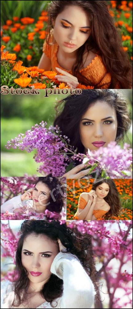 Красивые девушки и цветы / Beautiful girl and flowers - raster clipart