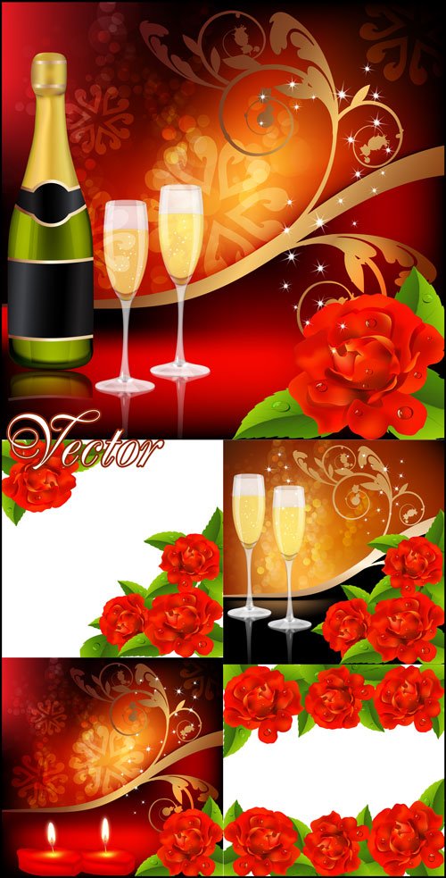 Романтические фоны, шампанское и свечи, розы / Romantic backgrounds
