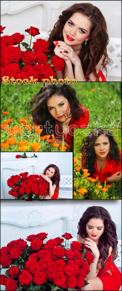 Девушка с красными розами / Girl with red roses, girls and flowers