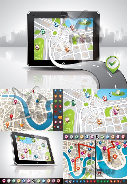 City map with GPS Icons / Карта города с GPS иконками
