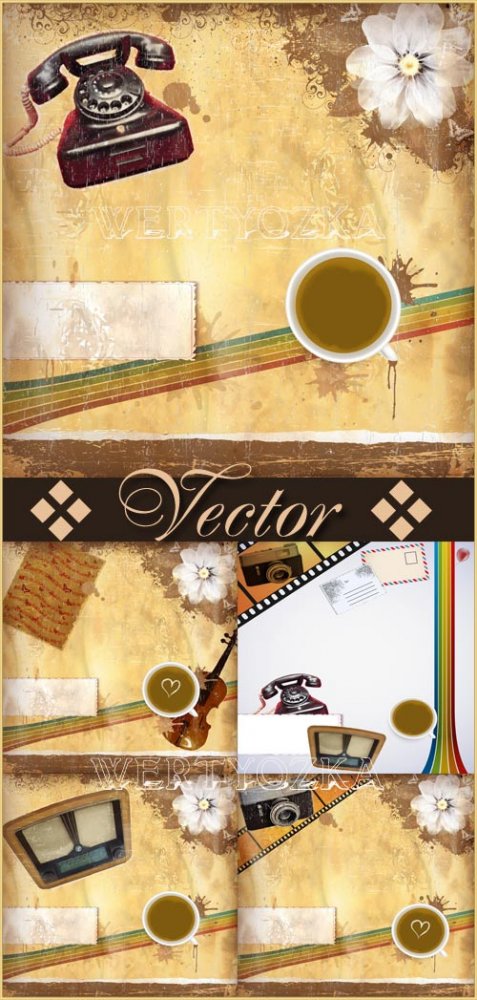 Винтажные векторные фоны с различными предметами / Vintage vector backgrounds, backgrounds with your phone
