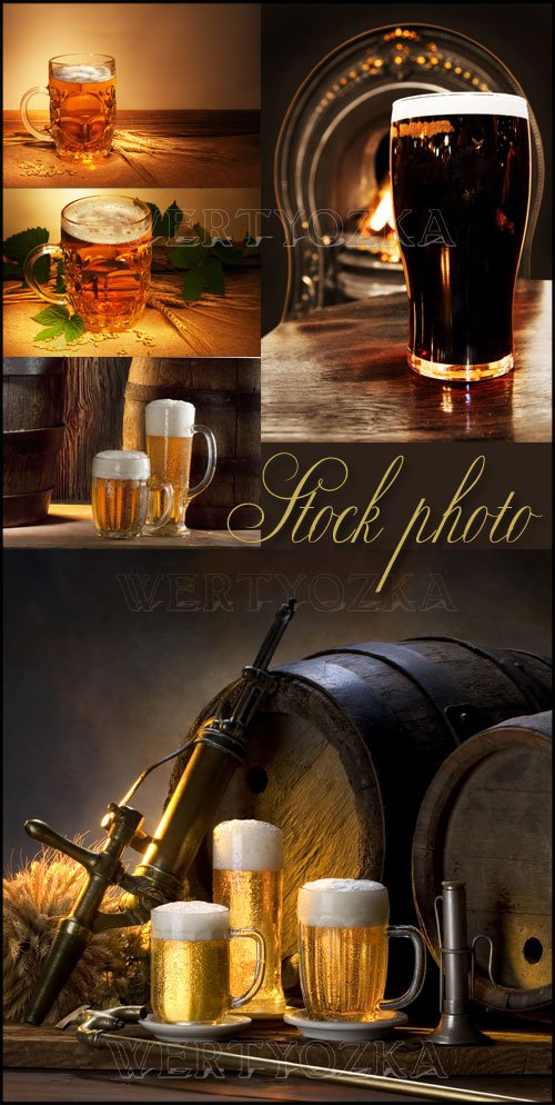 Пиво, бочка с пивом / Beer, wine glasses of beer, barrels of beer - Raster clipart