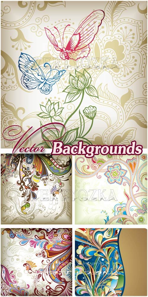 Векторные фоны с цветами и орнаментами / Backgrounds with flowers and butterflies