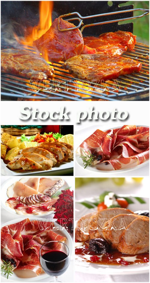 Барбекю, мясные блюда / Barbecue, meat dishes - Raster clipart