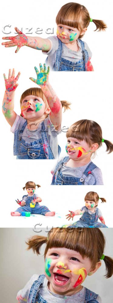 Девочка с раскрашенными ладошками / Small girl with color hands - stock photo