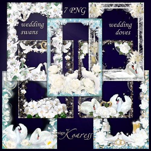 Набор свадебных рамок для фото - Нежные голуби, белые лебеди
