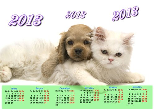  Календарь на 2013 год - Кошечка и собачка 