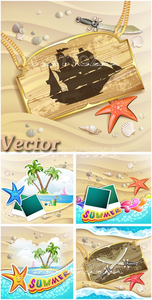 Летний отдых на побережье моря  / Summer holidays on the coast of the sea - vector clipart