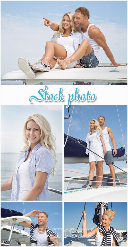 Романтичная пара на яхте / Romantic couple on a yacht - raster clipart