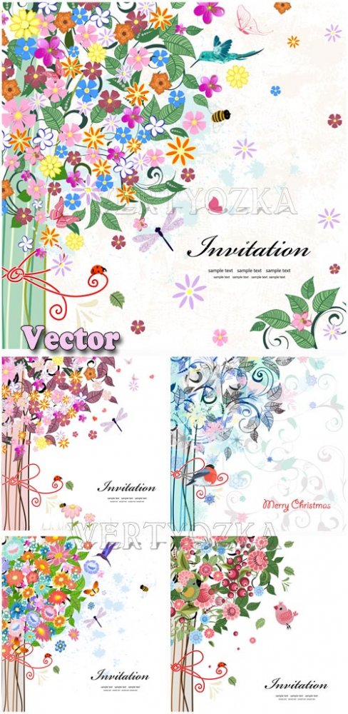 Фоны с яркими цветами для пригласительных / Backgrounds with bright colors for the invitation - vector clipart