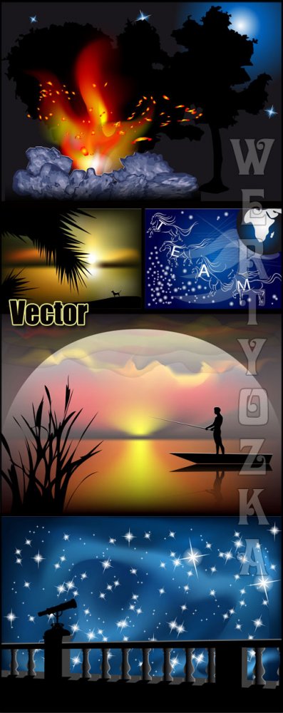 Ночные пейзажи  / Night landscape - vector clipart