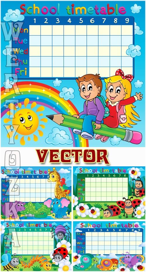 Школьное расписание / School timetable - Vector clipart