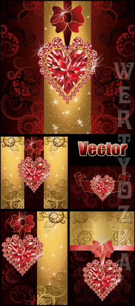 Векторные фоны с драгоценными сердечками / Vector backgrounds with precious hearts