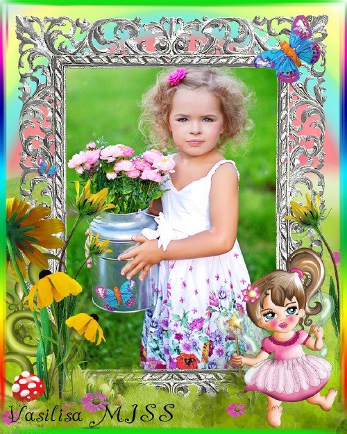 Детская фоторамка для девочки с подсолнухами, бабочками и феей - Маленькая фея 