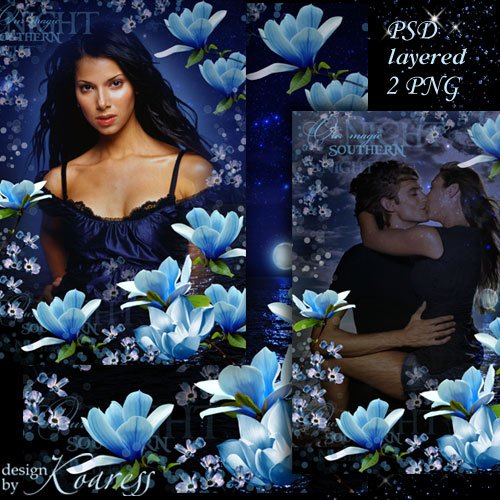 Романтическая рамка для фотошопа с цветами магнолии - Волшебная южная ночь