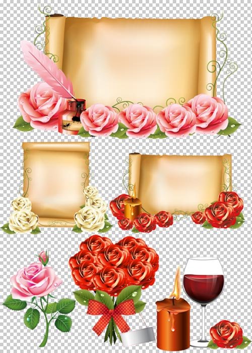 Клипарт - Холсты с для текста украшенные розами PSD прозрачный фон