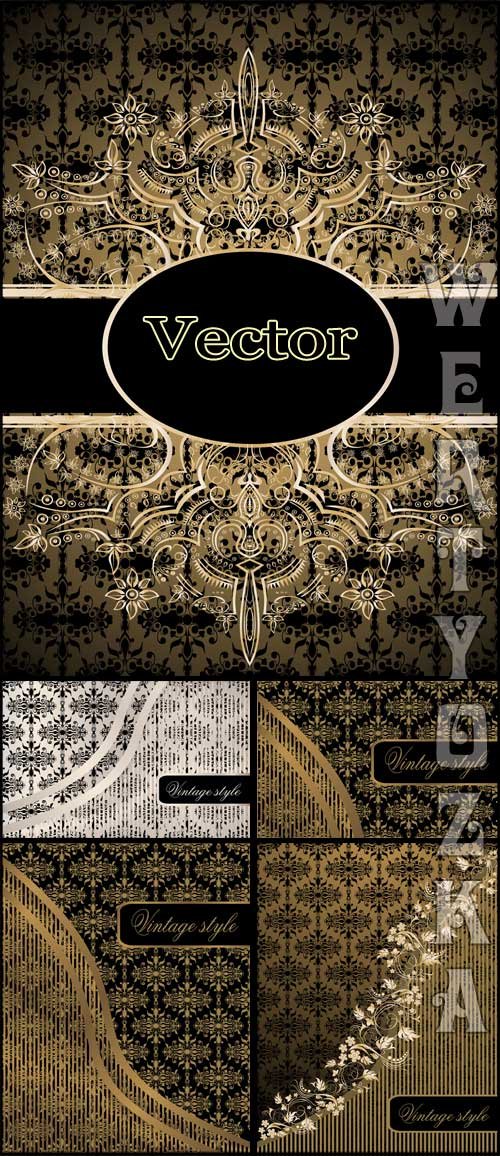 Винтажные векторные фоны с золотыми узорами / Vintage vector background with golden ornaments
