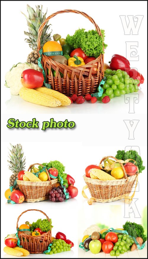 Овощи и фрукты  , корзина с овощами / Vegetables and fruit, a basket of vegetables - Raster clipart