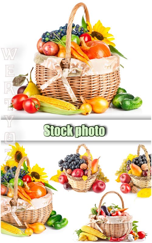 Корзина с овощами и подсолнухами / Basket with vegetables - Raster clipart