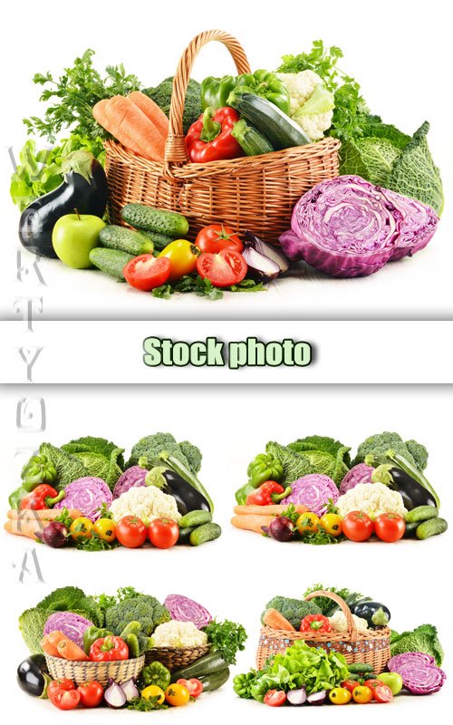 Свежие овощи, овощи в корзине / Fresh fruits and vegetables in a basket - Raster clipart