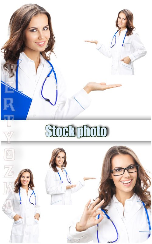 Девушка врач на белом фоне / Woman doctor on a white background - Raster clipart