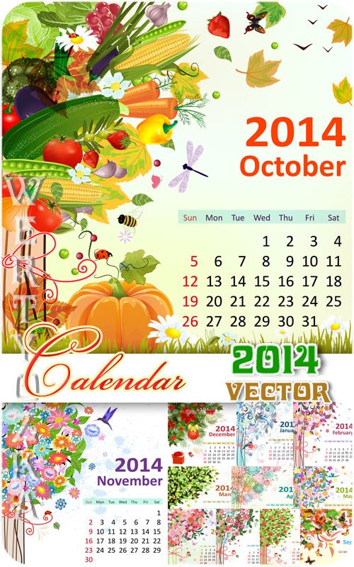 Календарь на 2014 / Calendar for 2014 - vector clipart