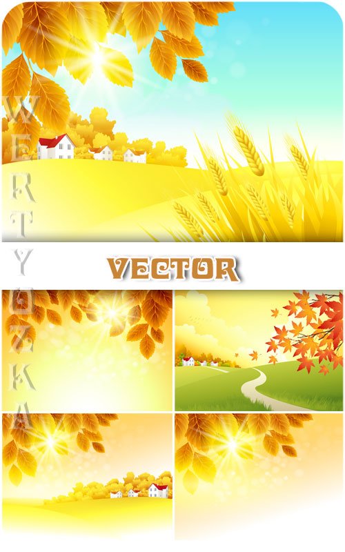 Осенние природные фоны, пейзаж / Autumn natural background, landscape - vector