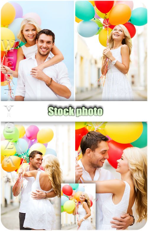 Пара с воздушными шариками / Couple with balloons - Raster clipart