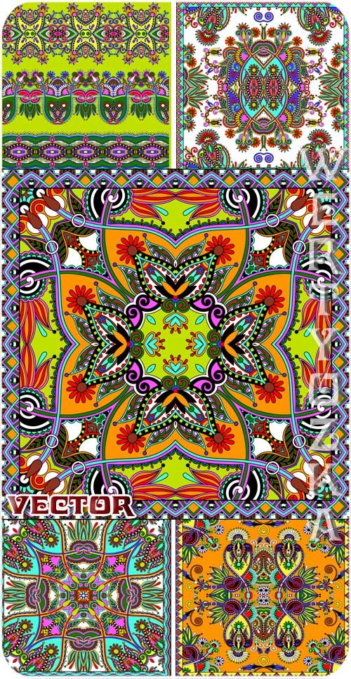 Разноцветные узоры, орнаменты в векторе / Multi-colored patterns, ornaments vector