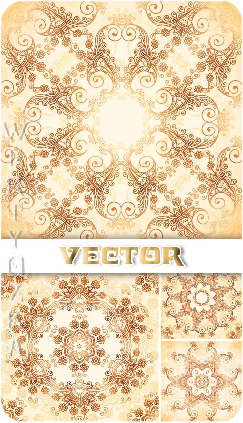 Цветочные золотые узоры / Gold floral patterns - vector clipart