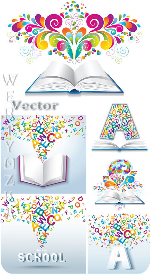 Школьный клипарт, книжки, буквы / School Clipart, books, letters - vector