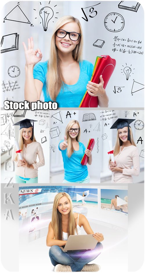 Студентка, девушка с ноутбуком / Student girl with a laptop - Raster clipart