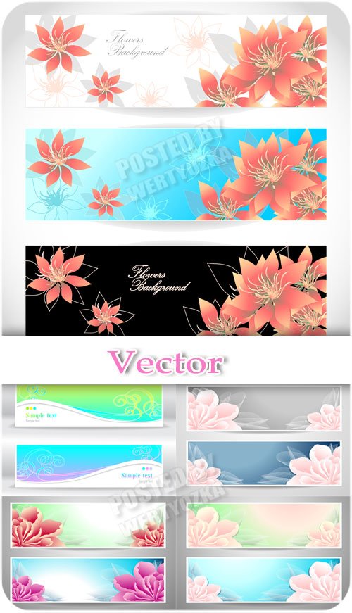 Баннеры с нежными цветами / Banners with delicate flowers - vector clipart