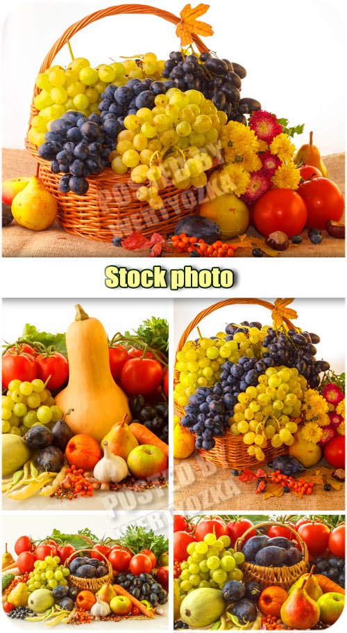 Осенние композиции, фрукты и овощи в корзине / Autumn composition - Raster clipart