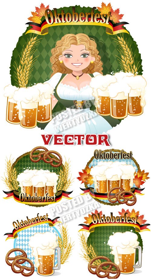 Девушка с бокалами пива / Girl with glasses of beer - vector