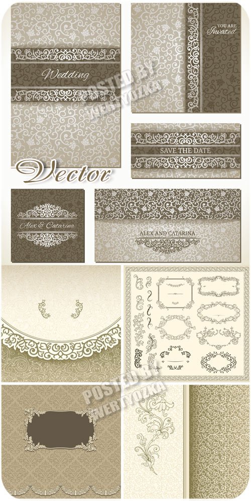 Свадебные фоны, винтажные рамки орнаменты / Wedding backgrounds, vintage frame ornaments - vector