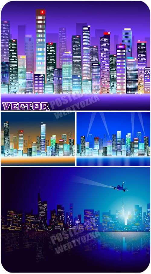 Векторные фоны с ночным городом, архитектура / Vector background with night city
