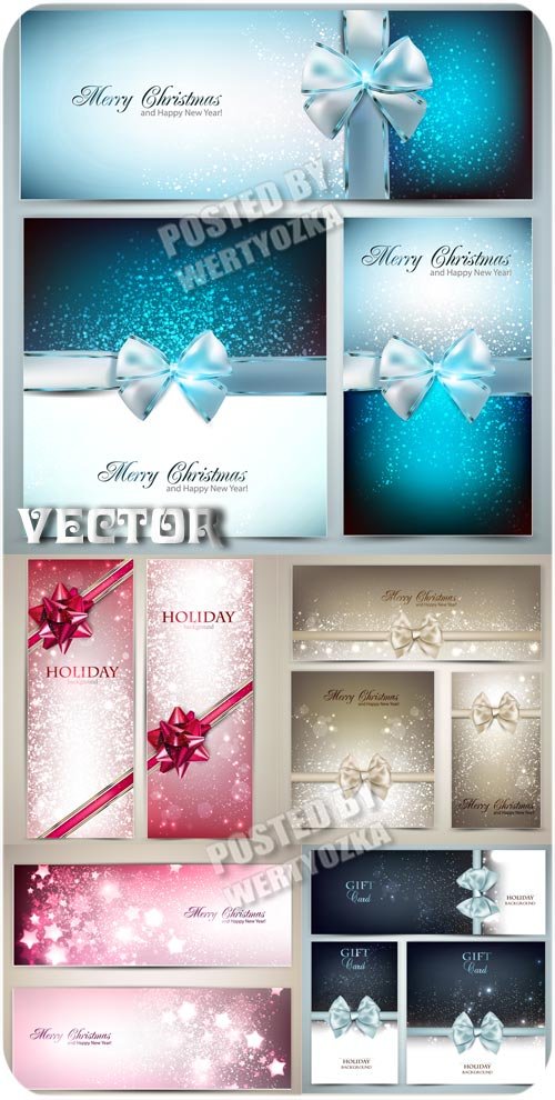 Рождественские карточки с ленточками / Christmas card with ribbons - vector stock
