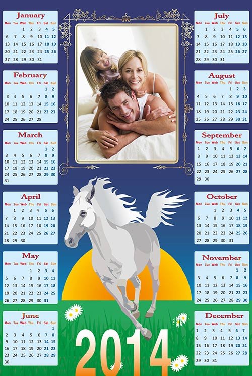 Календарь на 2014 год с лошадью и семейное фото