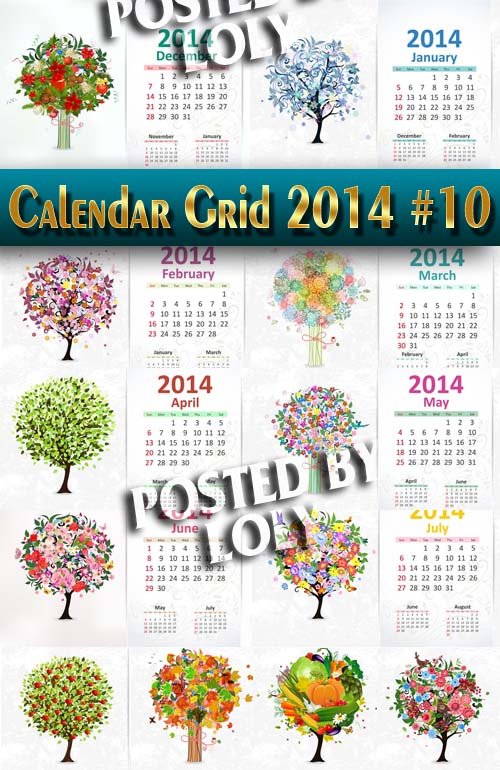 Календарные сетки 2014 #10 - Векторный клипарт