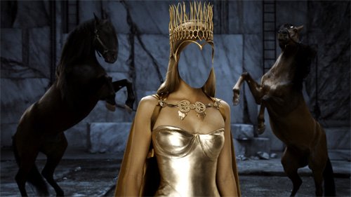  Шаблон женский - Принцесса с короной в замке с лошадьми 