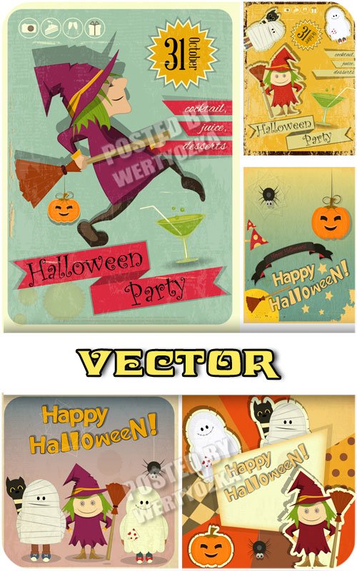 Хэллоуин в винтажном стиле / Halloween in vintage style - vector stock